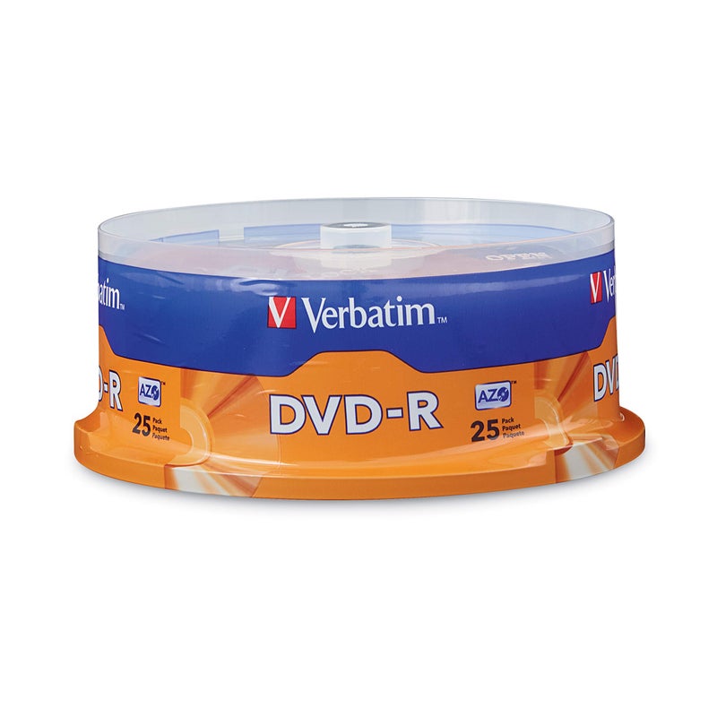 Verbatim DVD-R Blank Discs AZO Dye 4.7GB 16X Recordable Disc - 25 Pack Spindle,Silver - Image 1